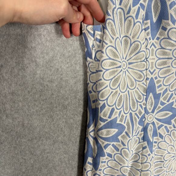 Talbots Dress 8P Cut Away Lace Floral White Shift Mod Periwinkle Church Easter - Picture 11 of 14